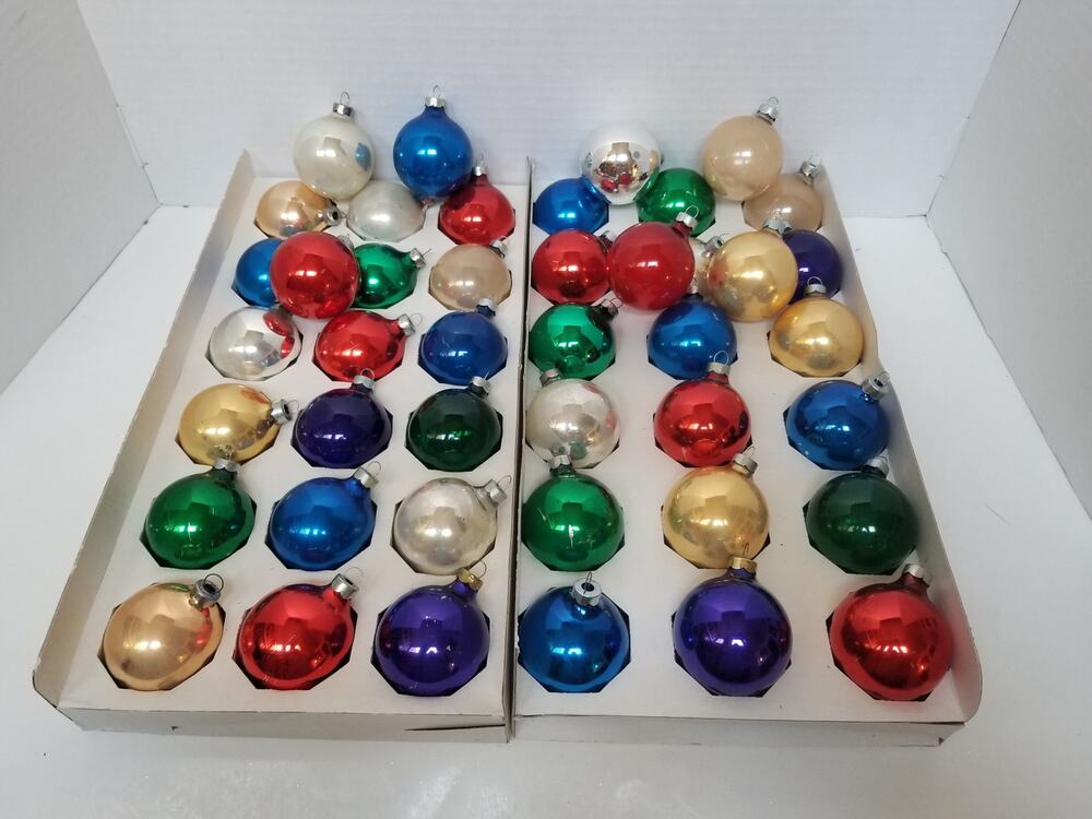 Lot of 42 Vintage Rauch Glass Christmas Ornaments 2" Multi Color Pyramid USA